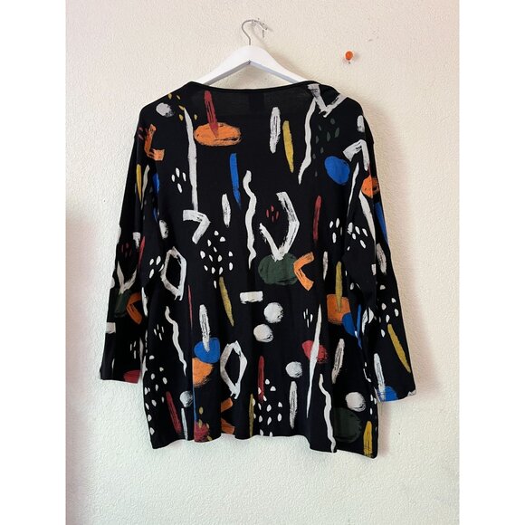 Jess & Jane Womens Black Abstract Graphic Long Sleeve V-Neck Tunic Top Casual - Picture 4 of 7